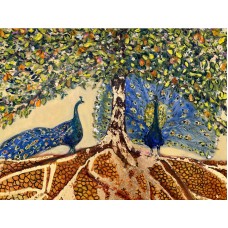 Original oil painting “Tree of Infinite Abundance” by Ukrainian artist Marina Stognieva. Canvas 60×80 cm, oil and gold leaf. A symbol of beauty, prosperity, generosity, and harmony.